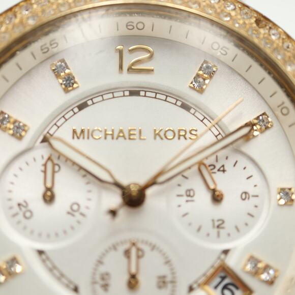 Michael Kors Womens White Gold Tone Chronograph Watch 39mm with New Battery - Picture 8 of 16